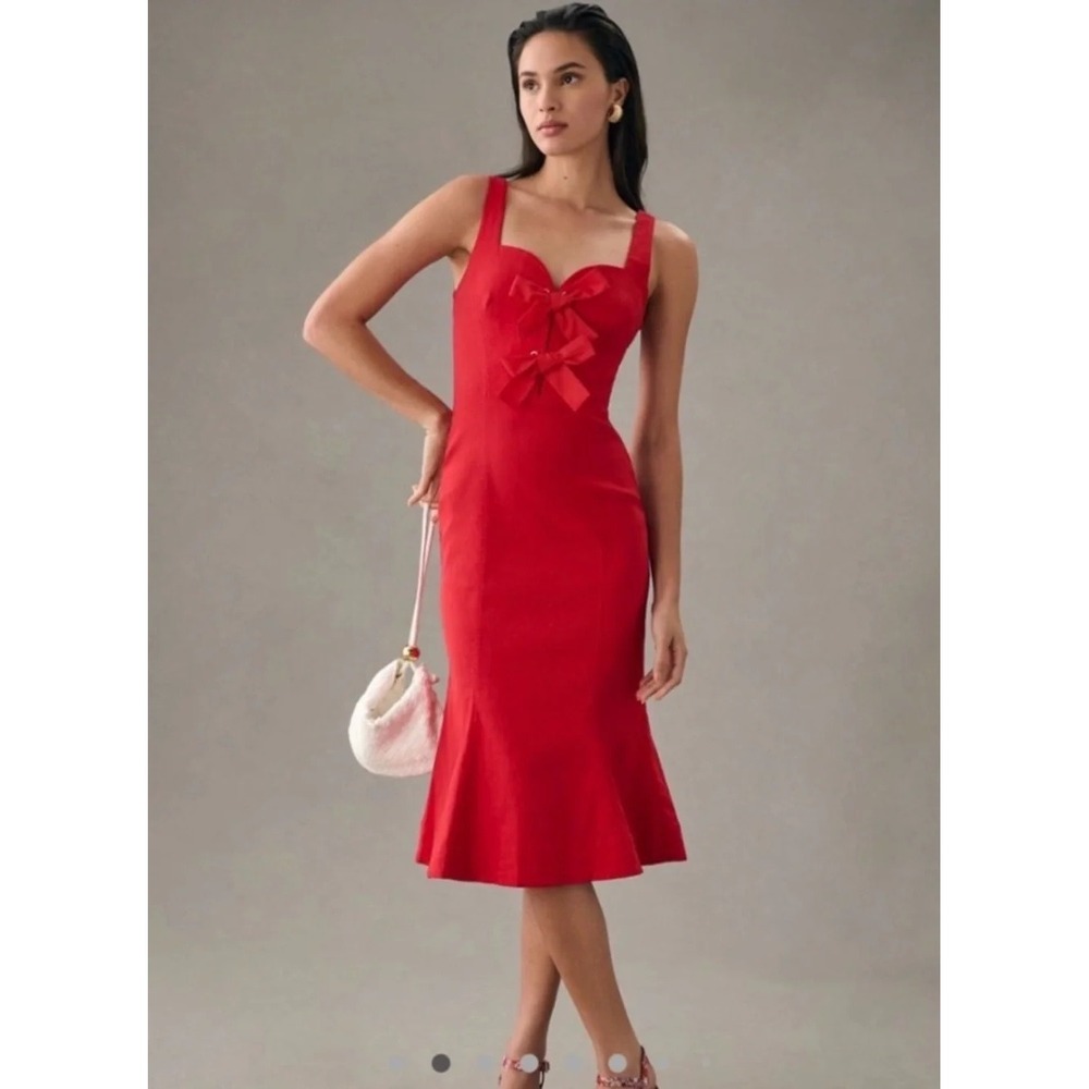 by anthropologie women plus size 2X sweetheart bow dress red coquette retro